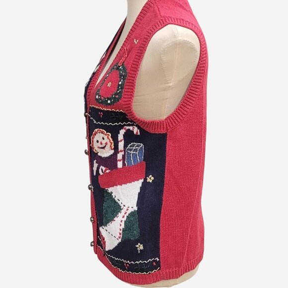 Capacity Christmas Sweater Vest – Red/Blue – Petite L – Santa & Stockings - Picture 5 of 6